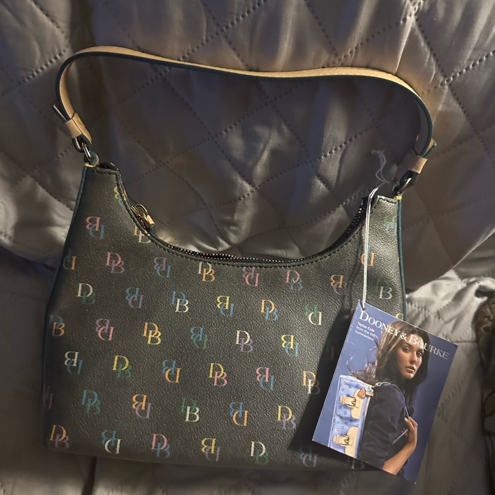 NWT Dooney & Bourke Black Multicolor Logo Shoulder Bag Y2K